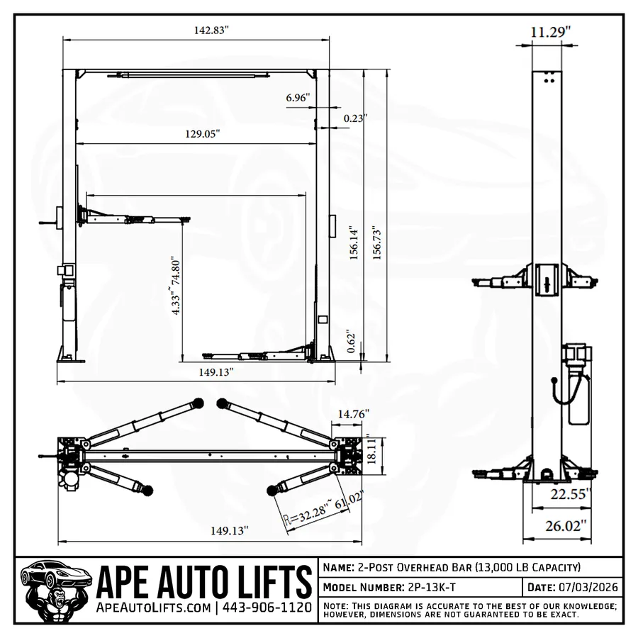 2-Post Overhead 13,000 LB diagram view
