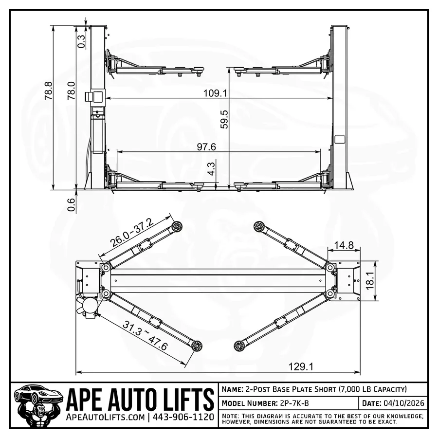 2-Post Base Plate Short diagram view