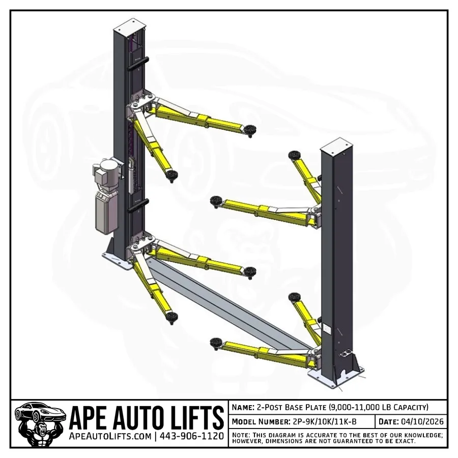 2-Post Base Plate 9,000 LB 3D Model view