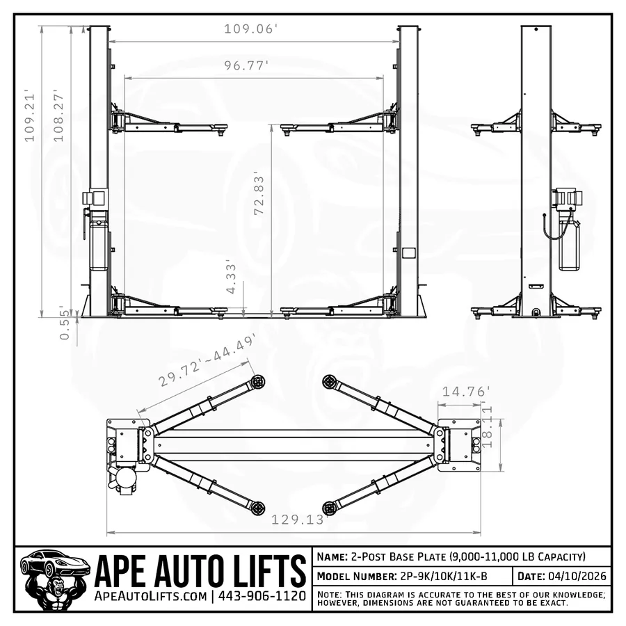 2-Post Base Plate 9,000 LB diagram view