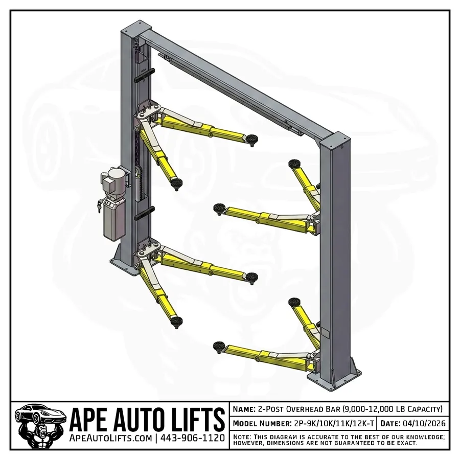 2-Post Overhead 9,000 LB 3D Model view