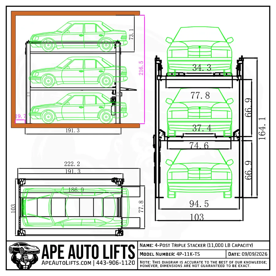 4-Post Triple Stacker diagram view