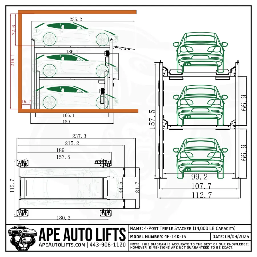 4-Post Triple Stacker diagram view